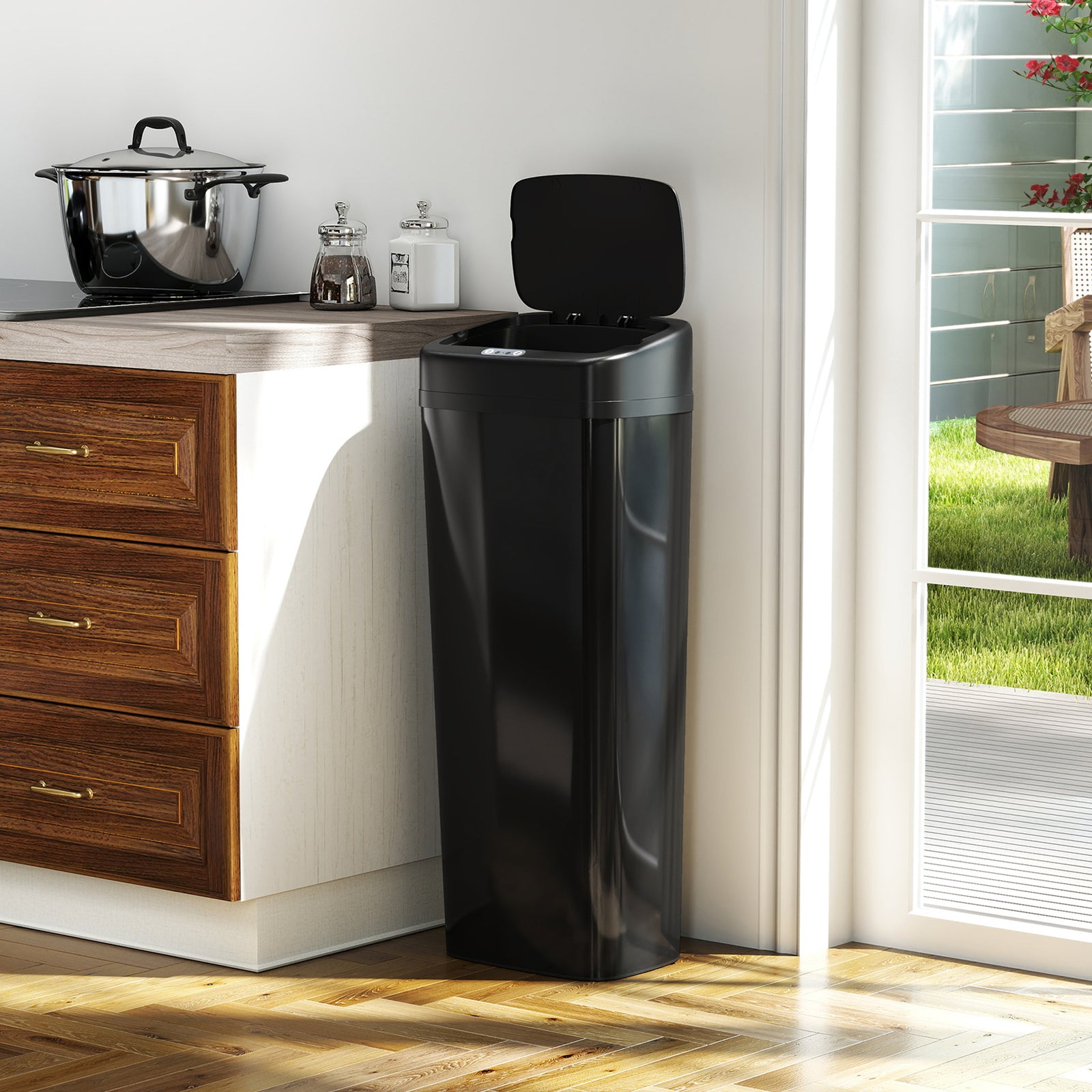 HOMCOM 50l Sensor Bin, Stainless Steel Slim Kitchen Bin, Fingerprint-proof