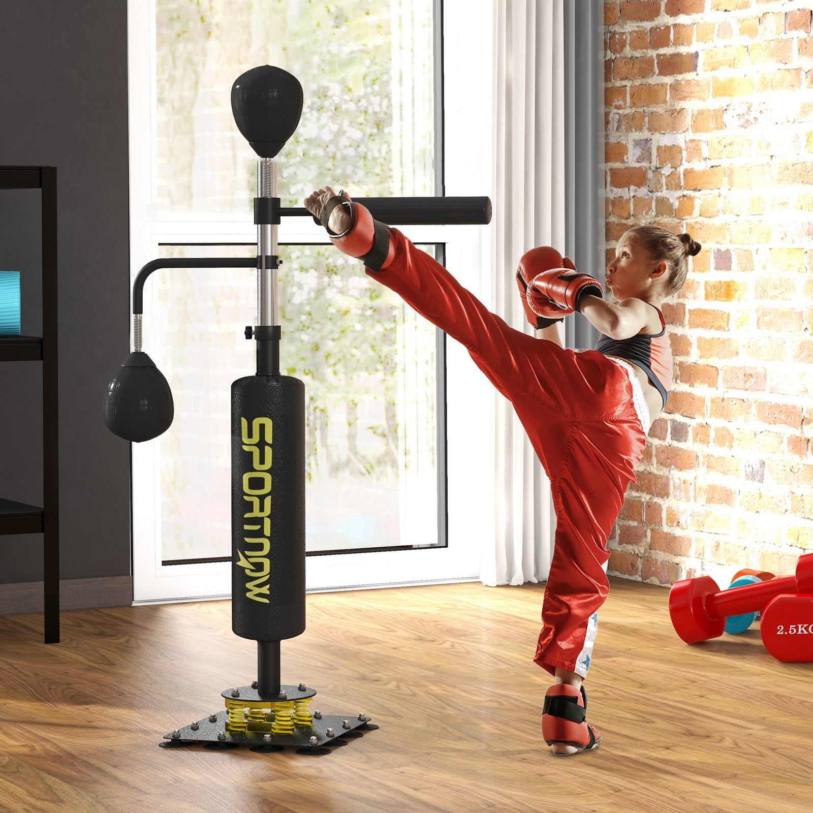 140-205cm Boxing Bag Freestanding Punching and Kicking Bag | Black