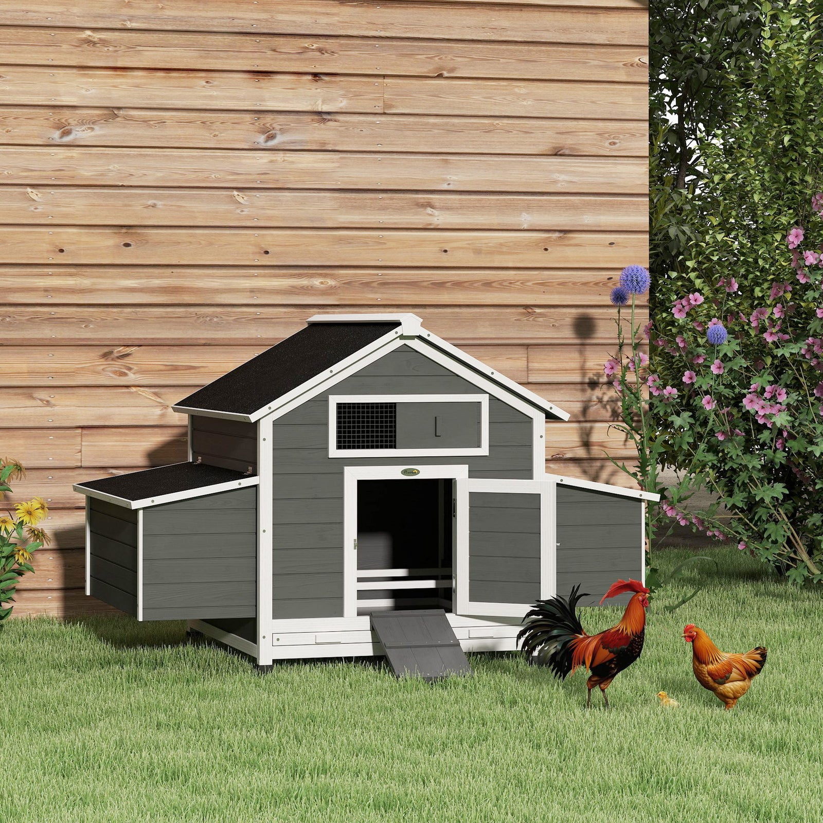 Chicken Coop With Nesting Box, Openable Top, Pull-out Tray | Grey
