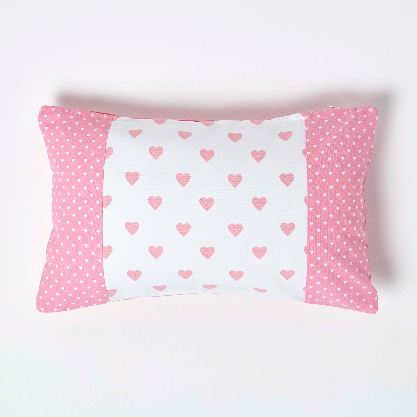 Cotton Cushion Cover With Hearts And Polka Dots Pattern | 30cm x 50cm | Pink