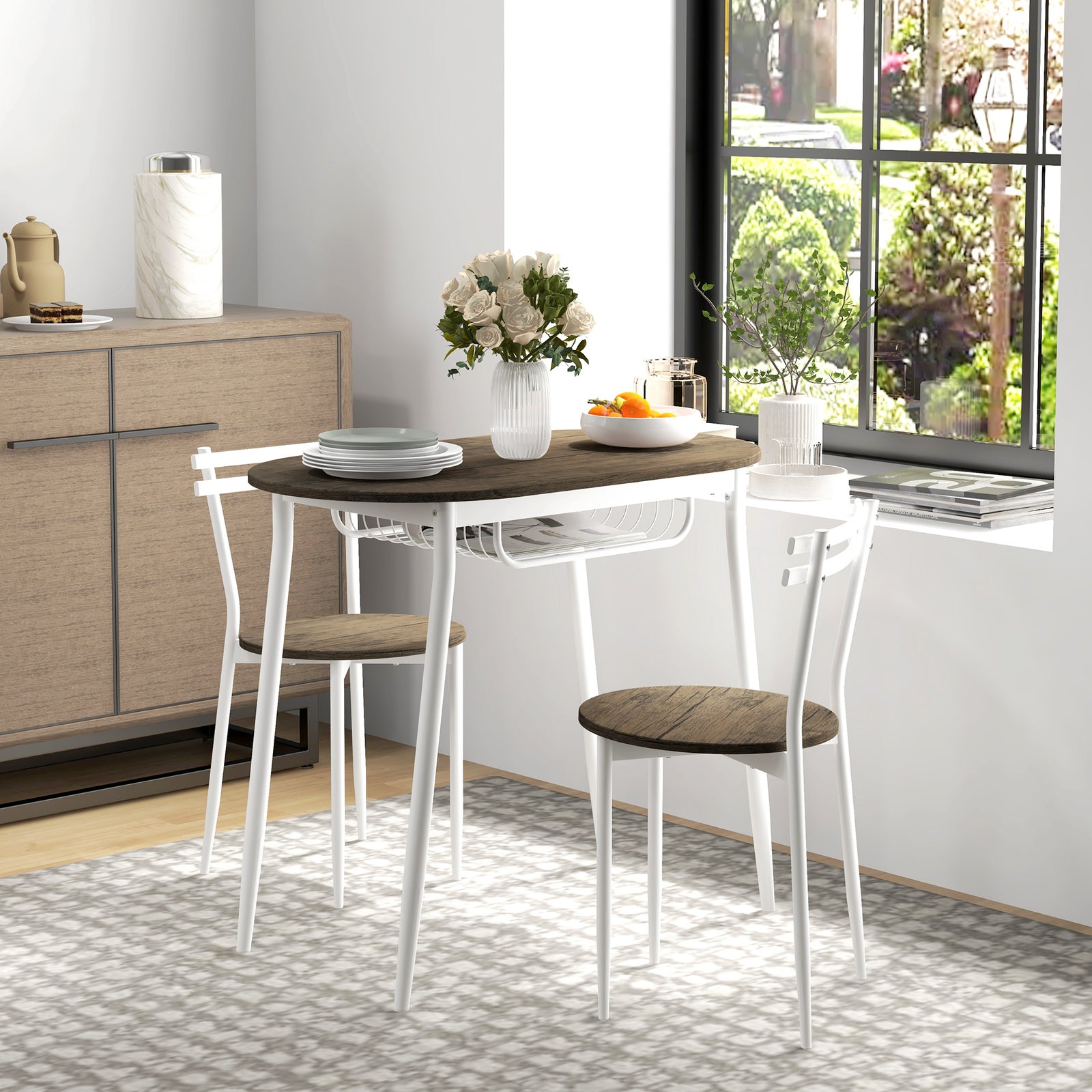 3pc Dining Table Set, Oval Table, Natural
