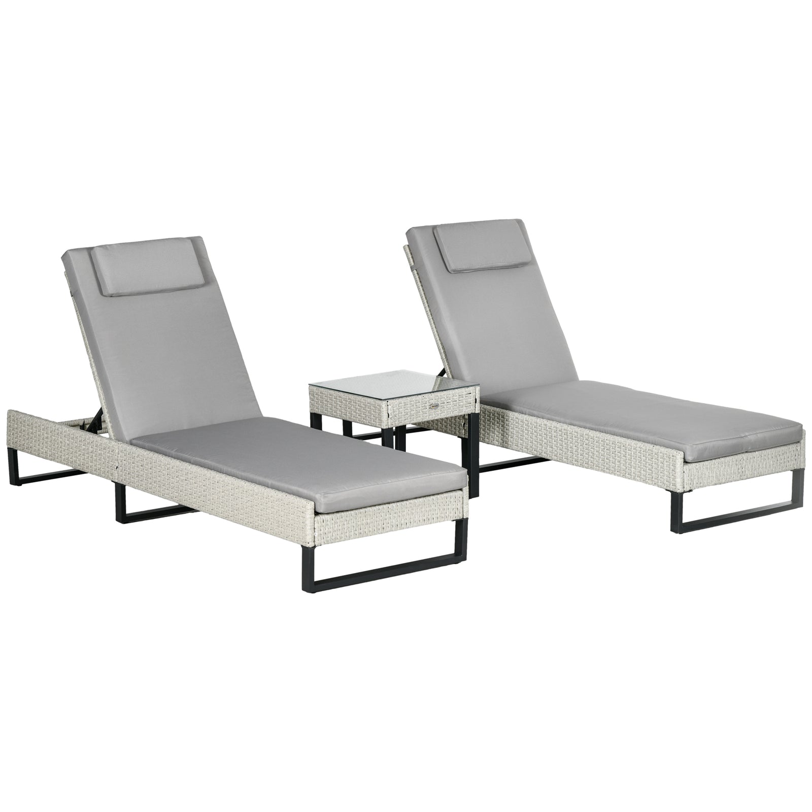 3pc Rattan Sun Lounger Set W/ Cushions