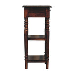 Tall Turned Leg Side Table, 1 Drawer, 2 Open Shelves, Dark Brown | 3 | Brown