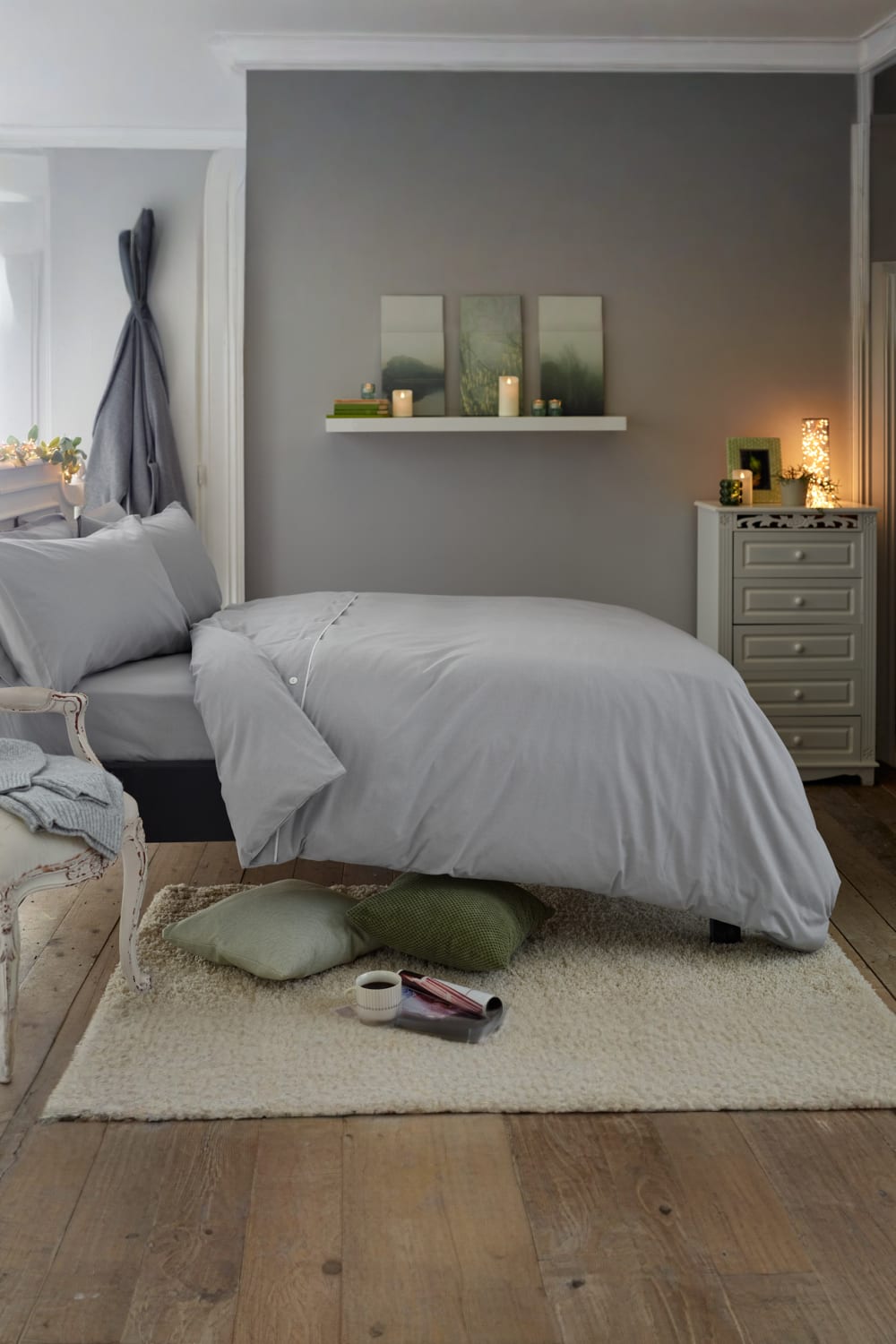 Southwick Cotton Rich Soft Duvet Cover Set -  Breathable Melange Look Bedding With Piped Finish | Single | Grey