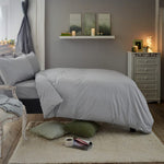 Southwick Cotton Rich Soft Duvet Cover Set -  Breathable Melange Look Bedding With Piped Finish | Double | Grey