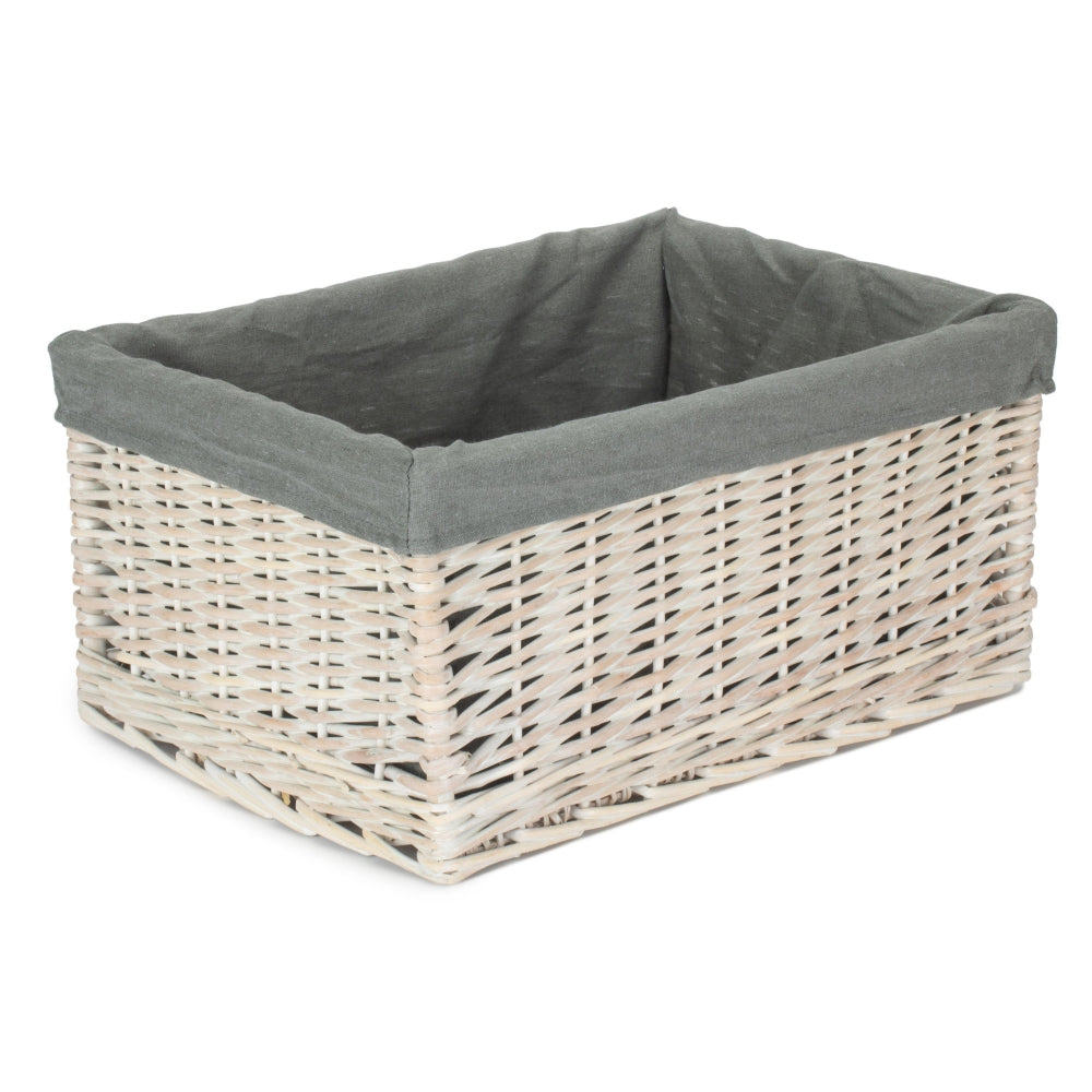 White Wash Grey Lined Open Storage Basket | Set-of-4 | Gray