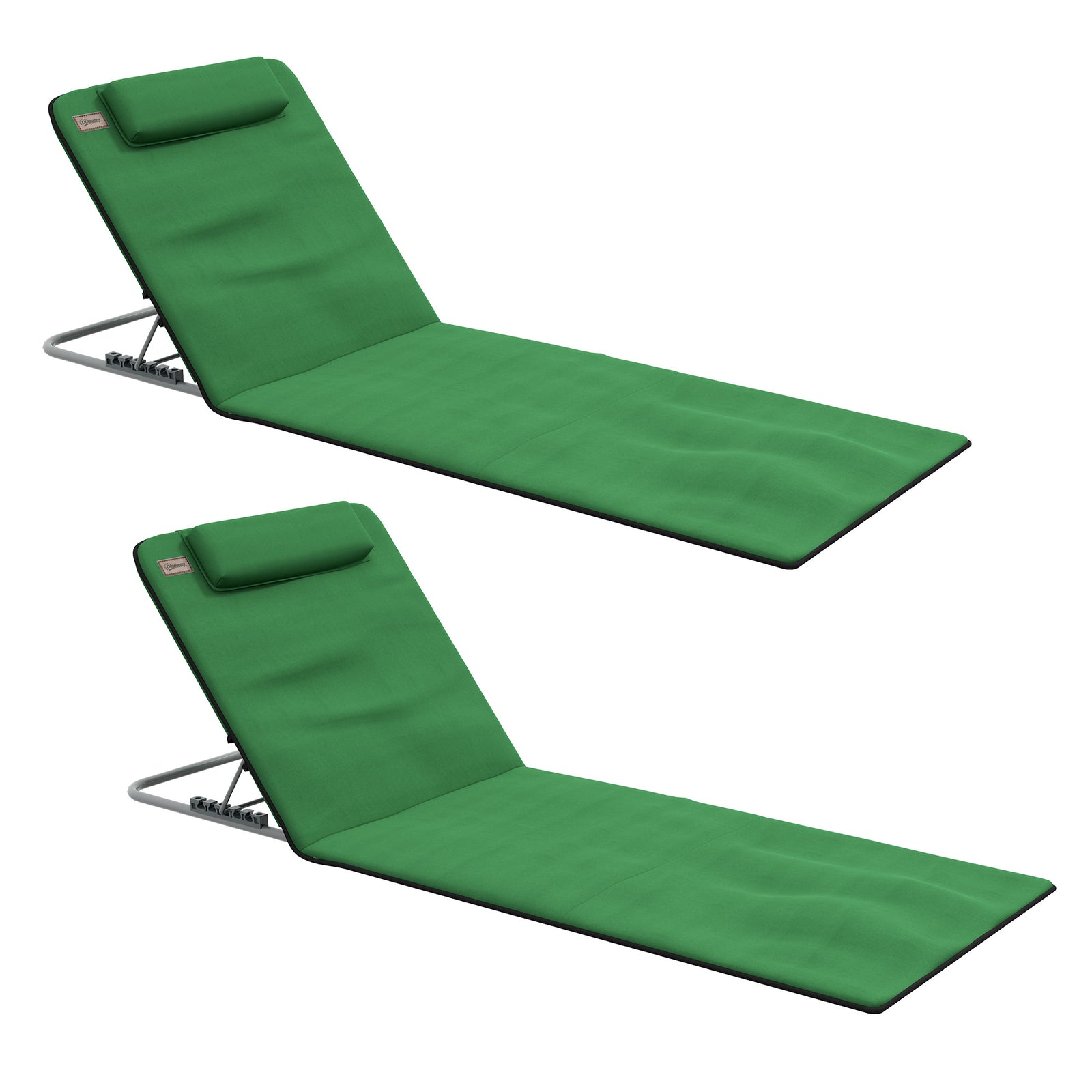 2pc Outdoor Beach Mat Steel Reclining Chair Set W/ Pillow | Green