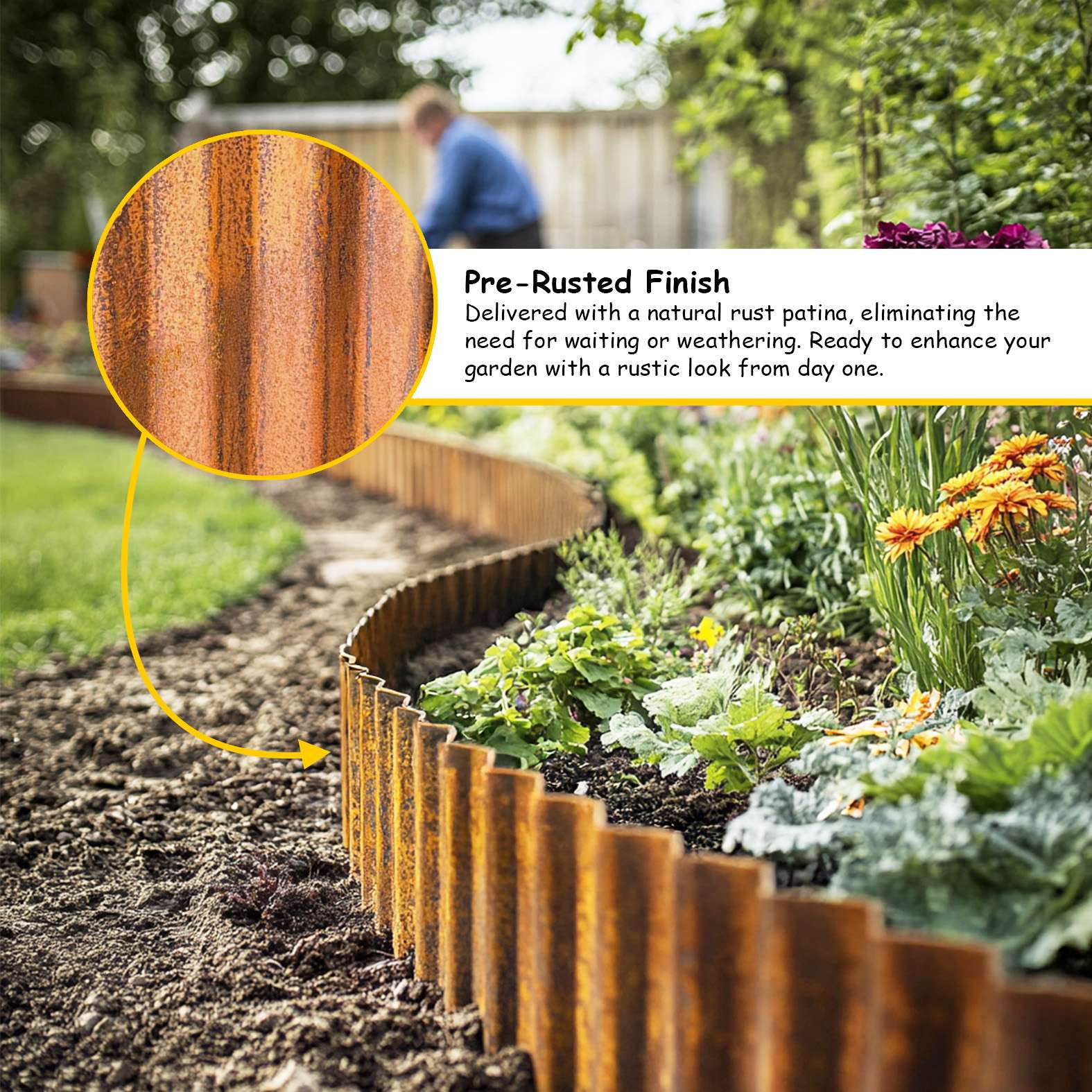 Corrugated Metal Lawn Edging Garden Border Roll | 5m | Rust