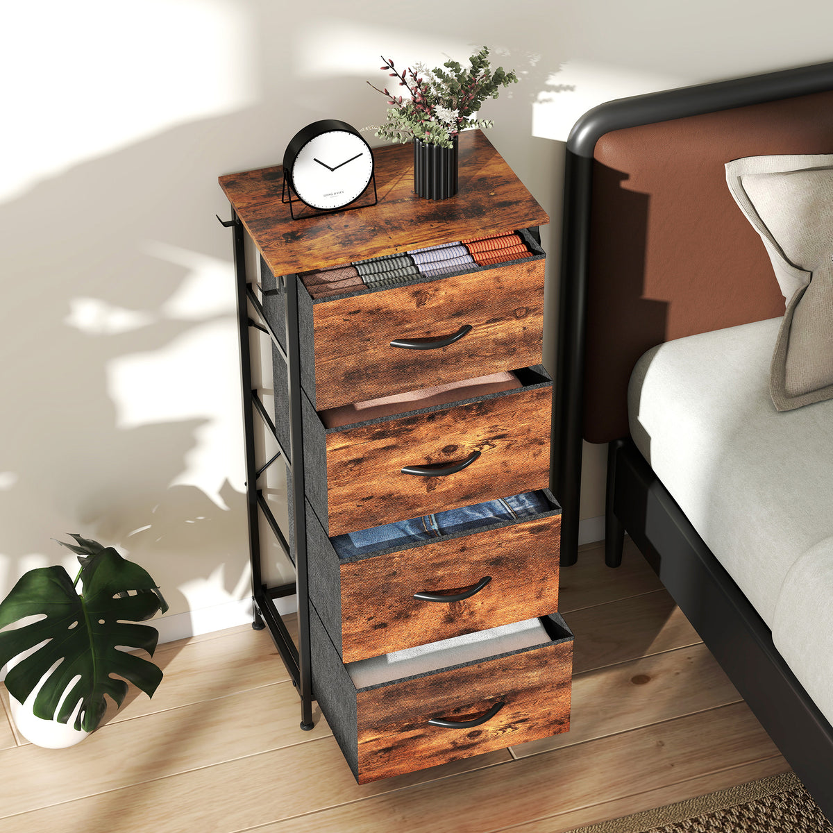 Fabric Chest Of Drawers, 4 Drawer Dresser For Bedroom | Brown
