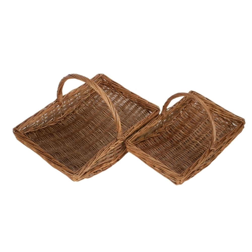 Wicker Full Unpeeled Garden Trugs | Set-of-2 | Brown