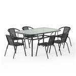7 Pcs Garden Dining Set Tempered Glass Outdoor Coffee Table And Rattan Chairs Set