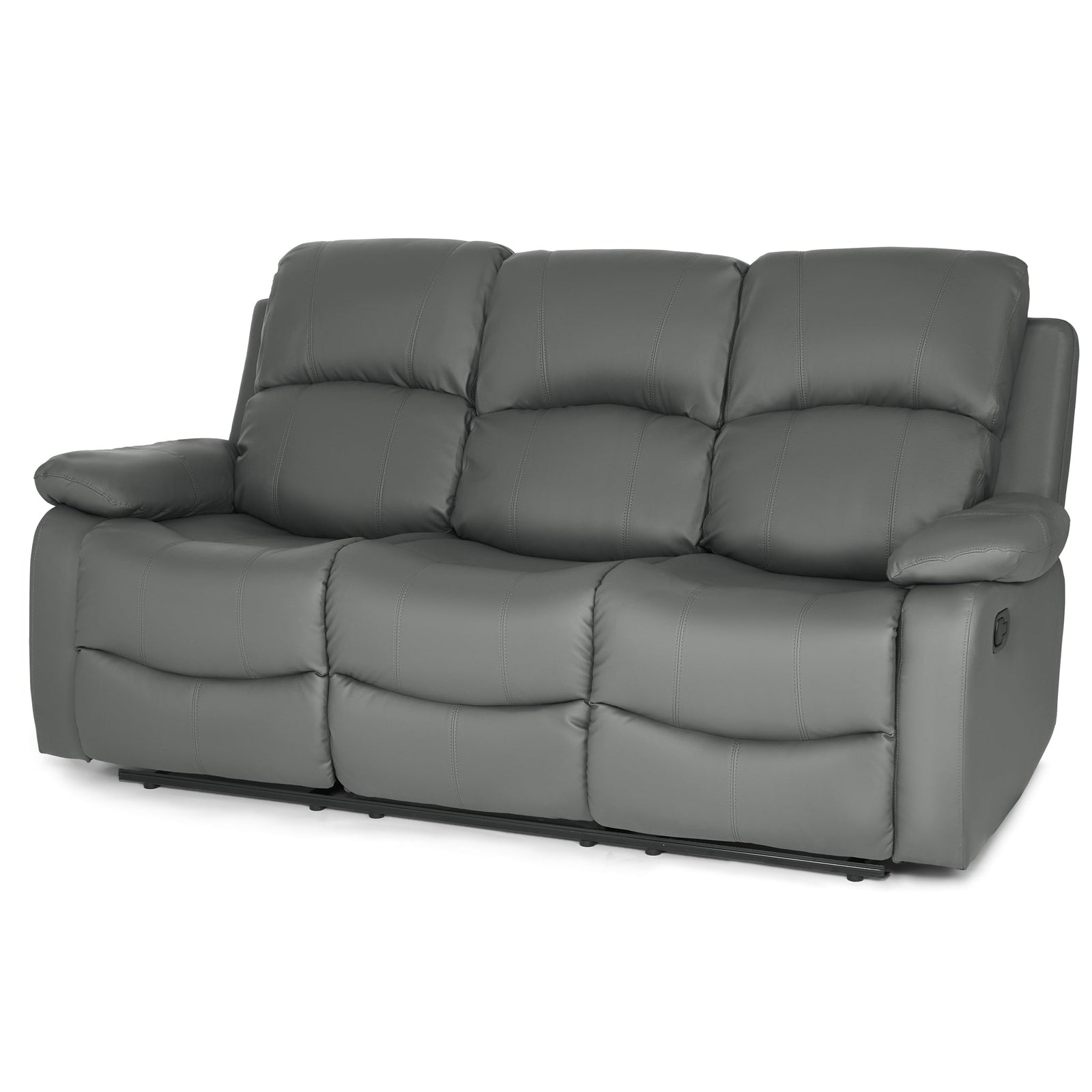 Bonded Leather Recliner Sofa - 3 Seater | Grey
