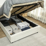 Double Bed Frame With Storage And Adjustable Velvet Headboard | Cream