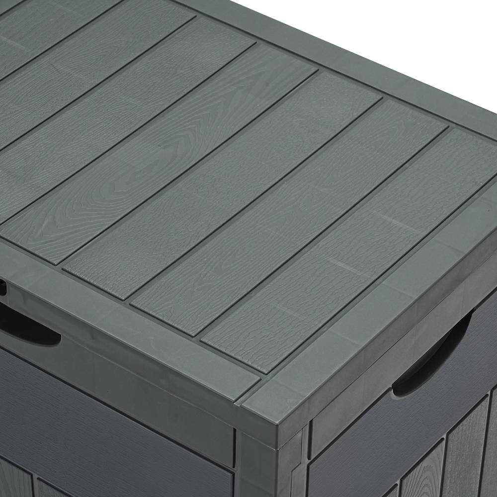126l Waterproof Plastic Storage Box With Padlock – Lockable Wood-grain Outdoor & Indoor Container | Grey