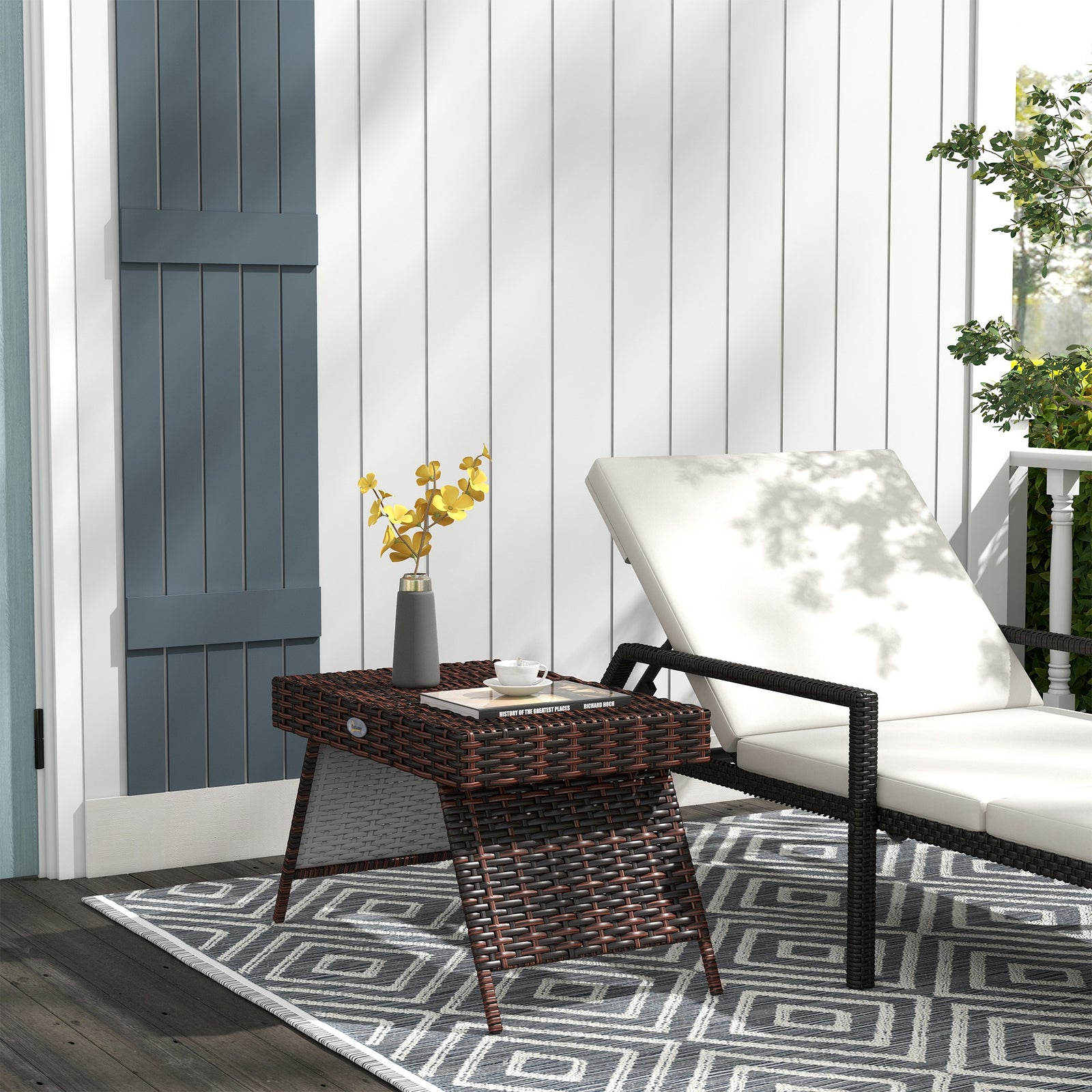 Foldable Outdoor Coffee Table, Steel Rattan Side Table | Brown