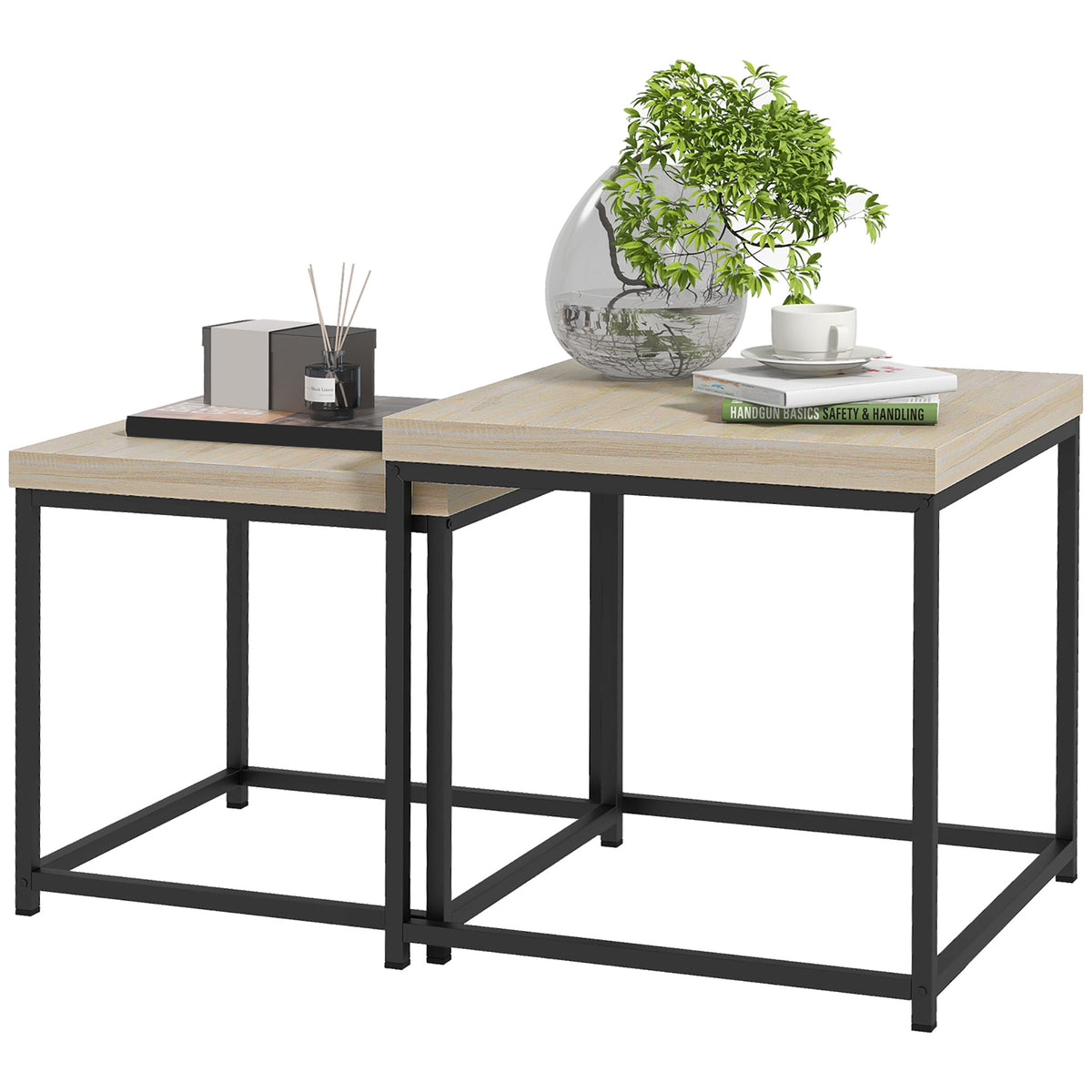 Coffee Table Set Of 2, Nest Of Tables 3.5cm Thick Tabletop | One Size | Oak