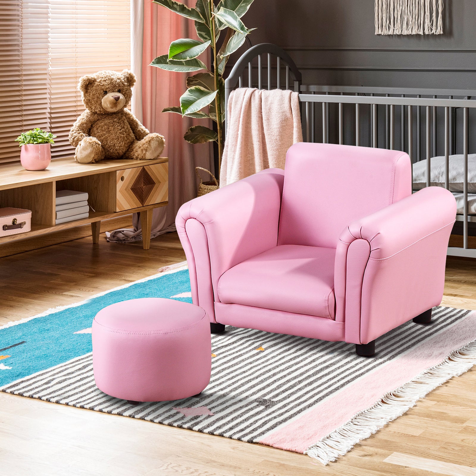 Kids Sofa Chair Set Armchair Seating Seat Bedroom Playroom Stool | Pink