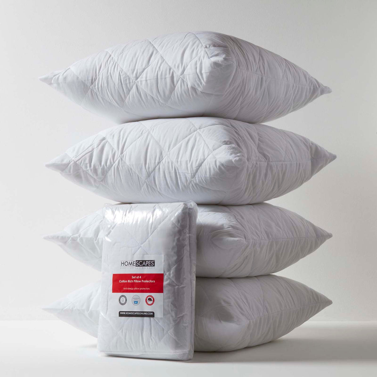 Cotton Rich Quilted Pillow Protectors | 65cm x 65cm | White