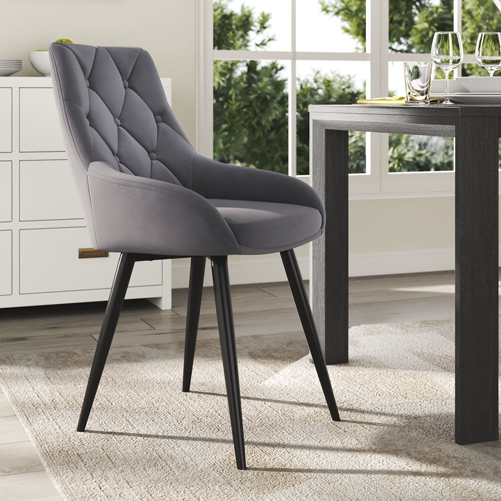 Velvet Metal Legs Button Upholstered Dining Chair, Set Of 2