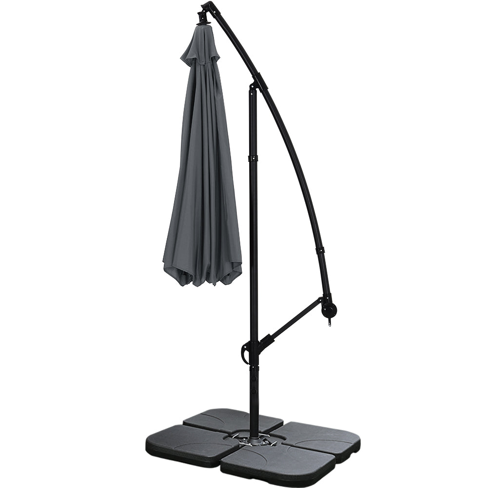 3m Banana Cantilever Patio Parasol For Outdoor Sunshade And Rain With A Cross Base And A Square Base | One Size | Grey