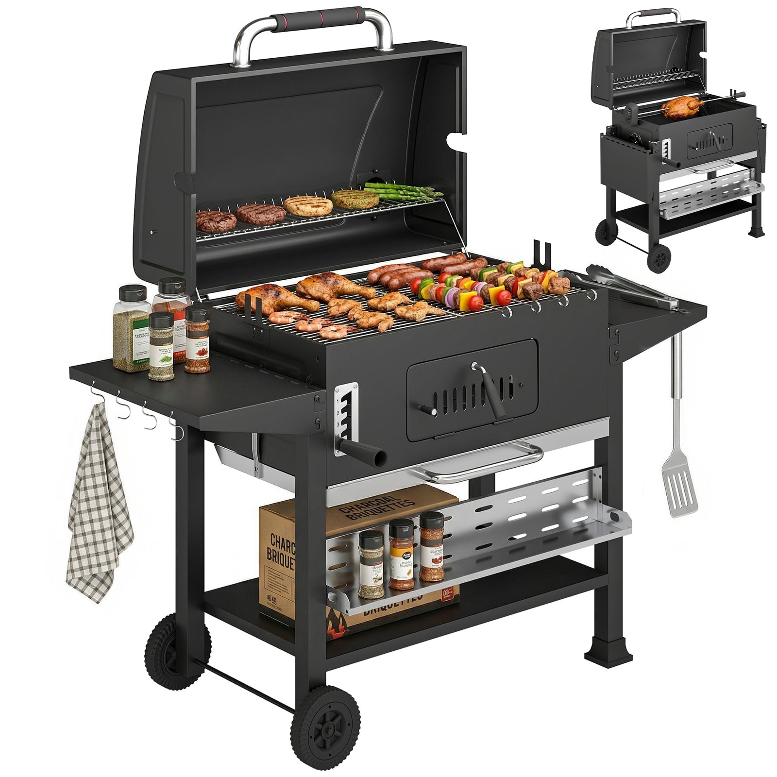 Charcoal Bbq Grill With Electric Rotisserie Kit, Barbecue Grill