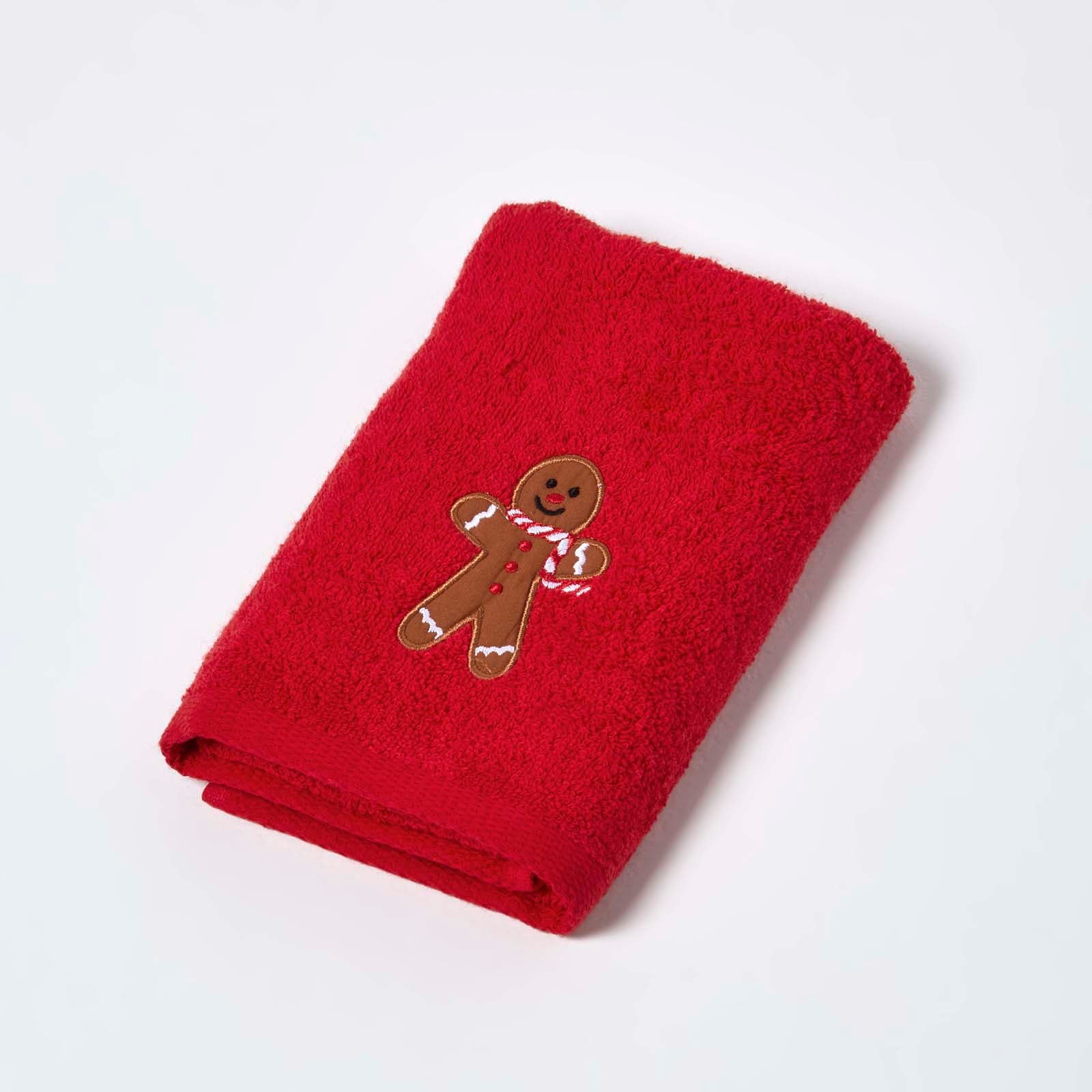 Gingerbread Man Embroidered 100% Cotton Christmas Hand Towel | Hand Towel | Red