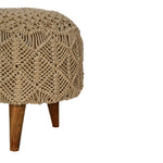 Solid Mango Wood Crotchet Beige Footstool