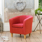 Alderwood 68cm Wide Hessian Fabric Tub Chair With Pine Coloured Legs | Red