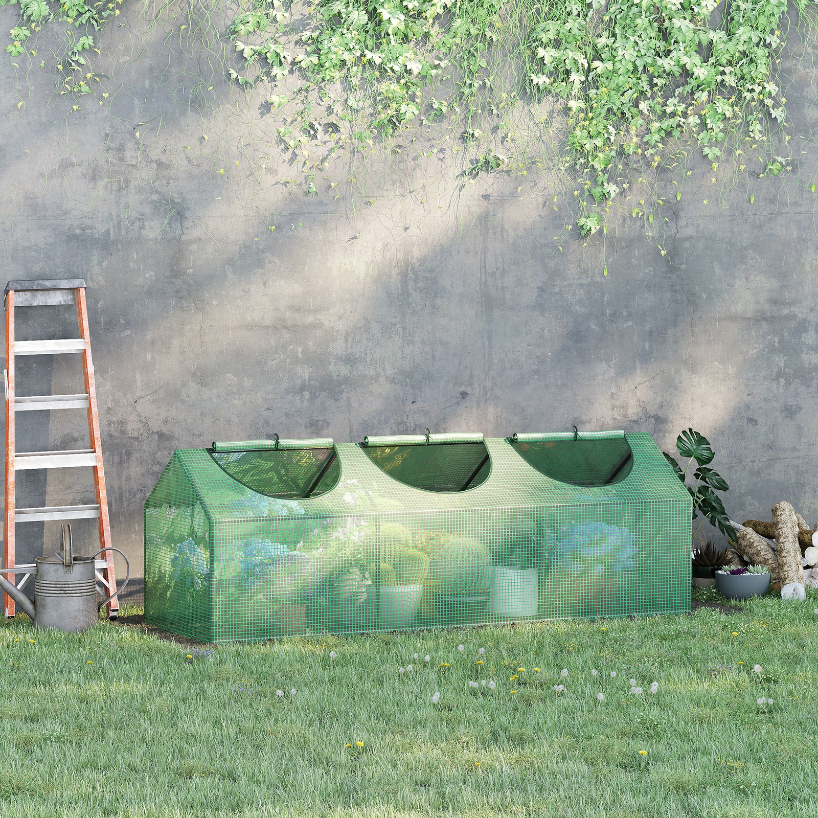 Mini Greenhouse W/ Pe Cover - 3 Windows Green