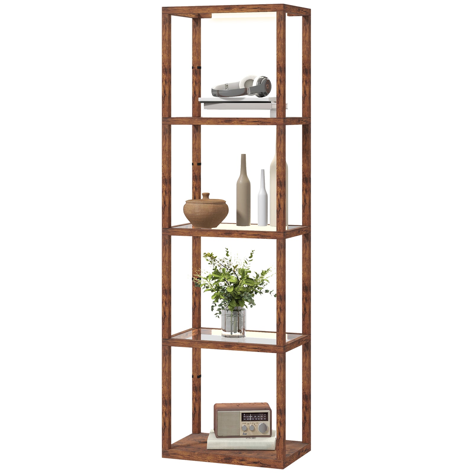 Led Floor Lamp With Glass Shelves, Dimmable Room Lamp | Brown