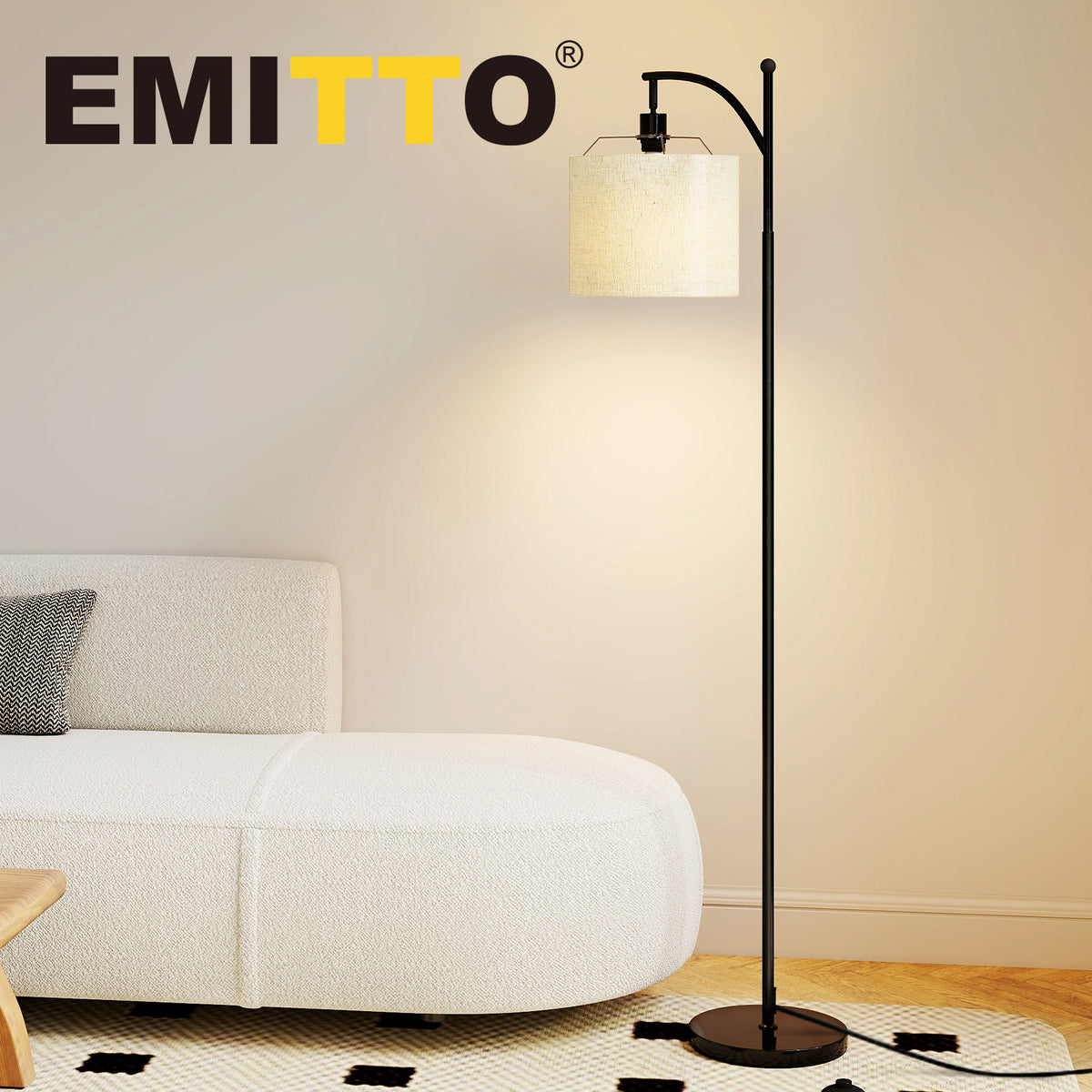 Emitto Floor Lamp Corner Reading Light 3 Colour Dimming Adjustable Linen Shade
