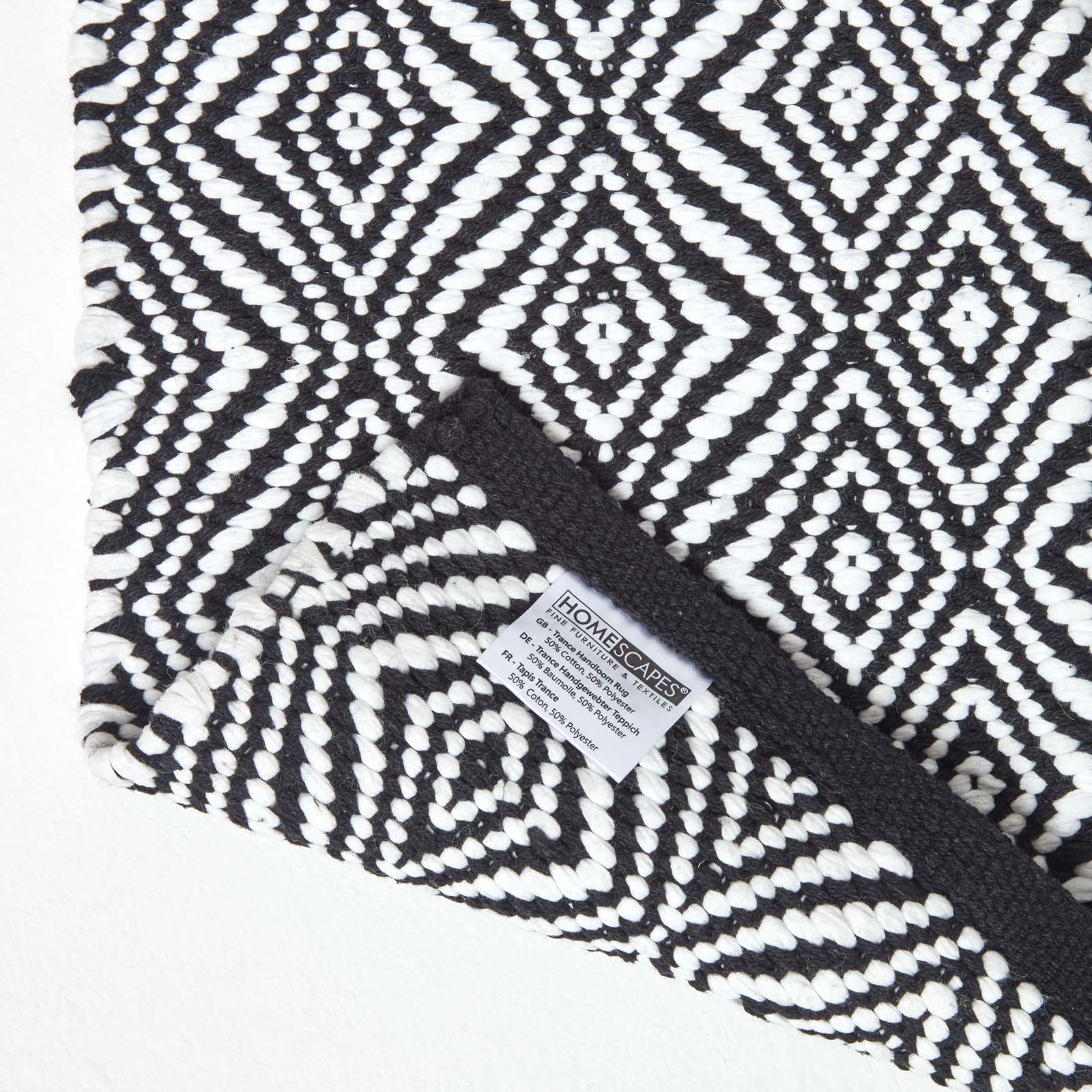 Trance Black And White Diamond Pattern Recycled Fibre Rug | 200cm | Black & White