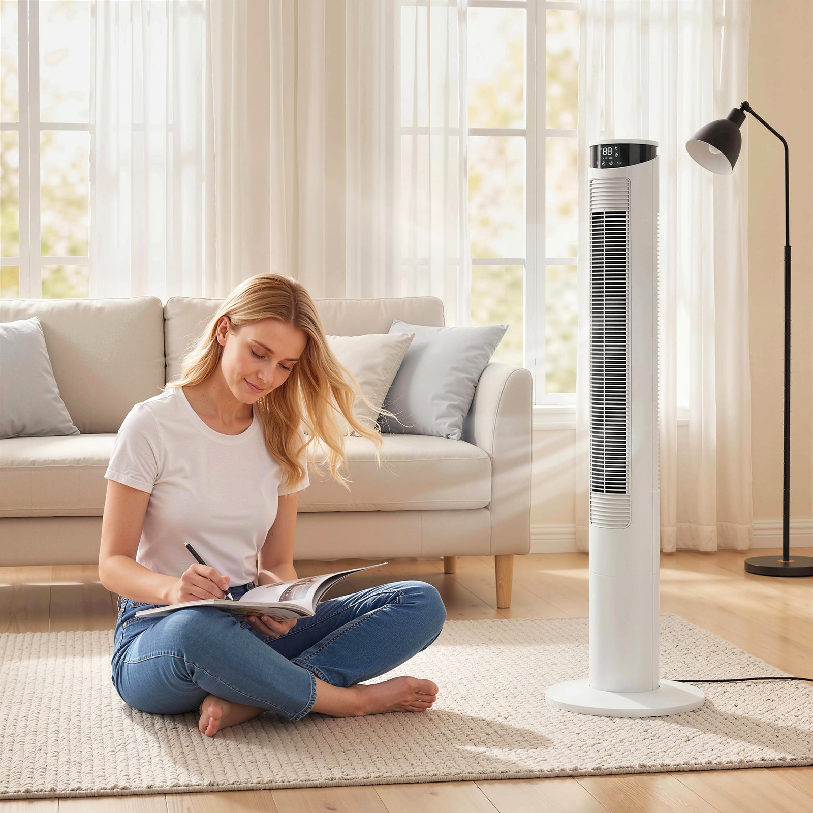 Tower Fan With Wifi Control 116 Cm | White