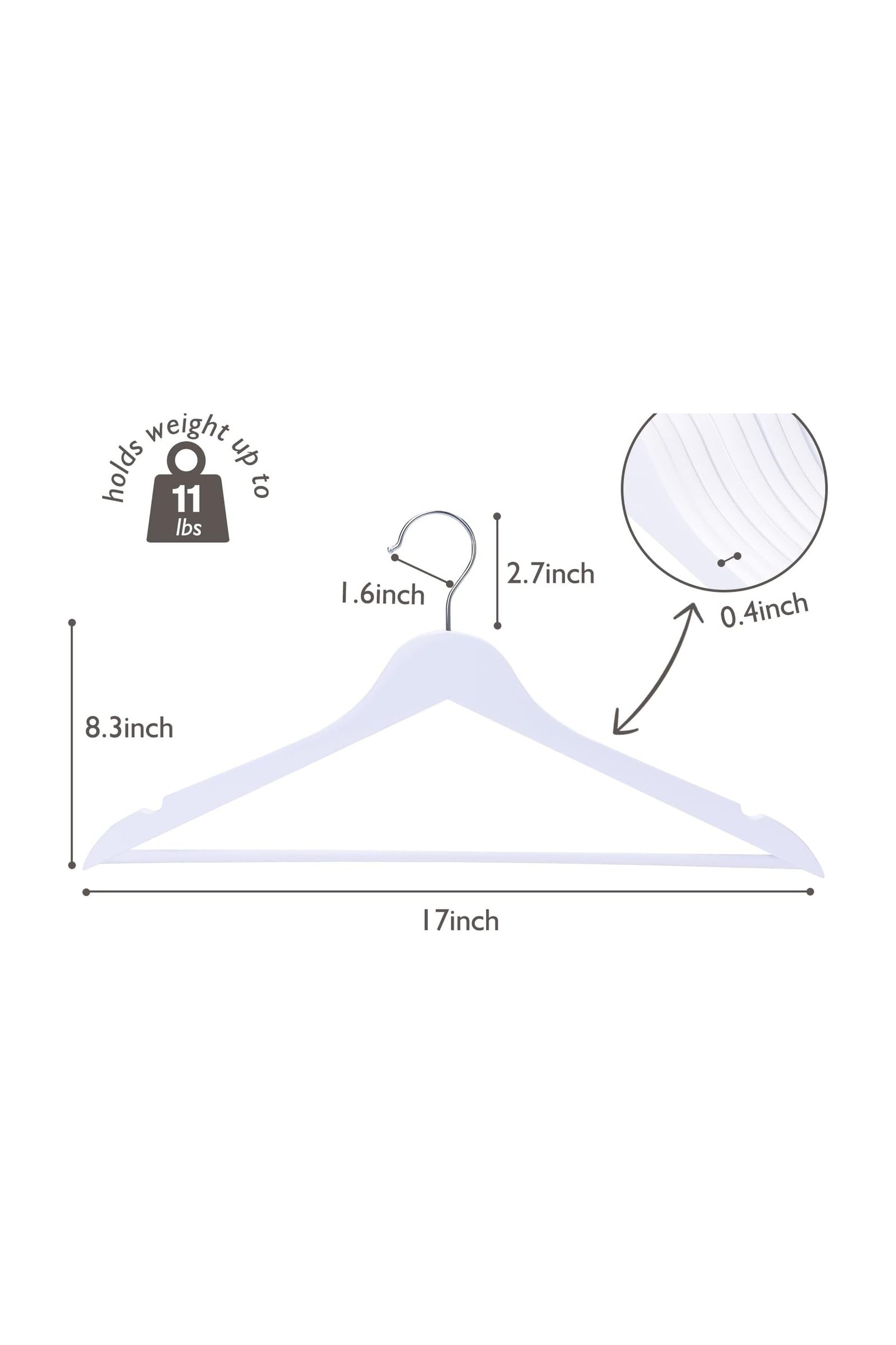 20 Pack Wooden Clothes Hangers With Non Slip Bar | White