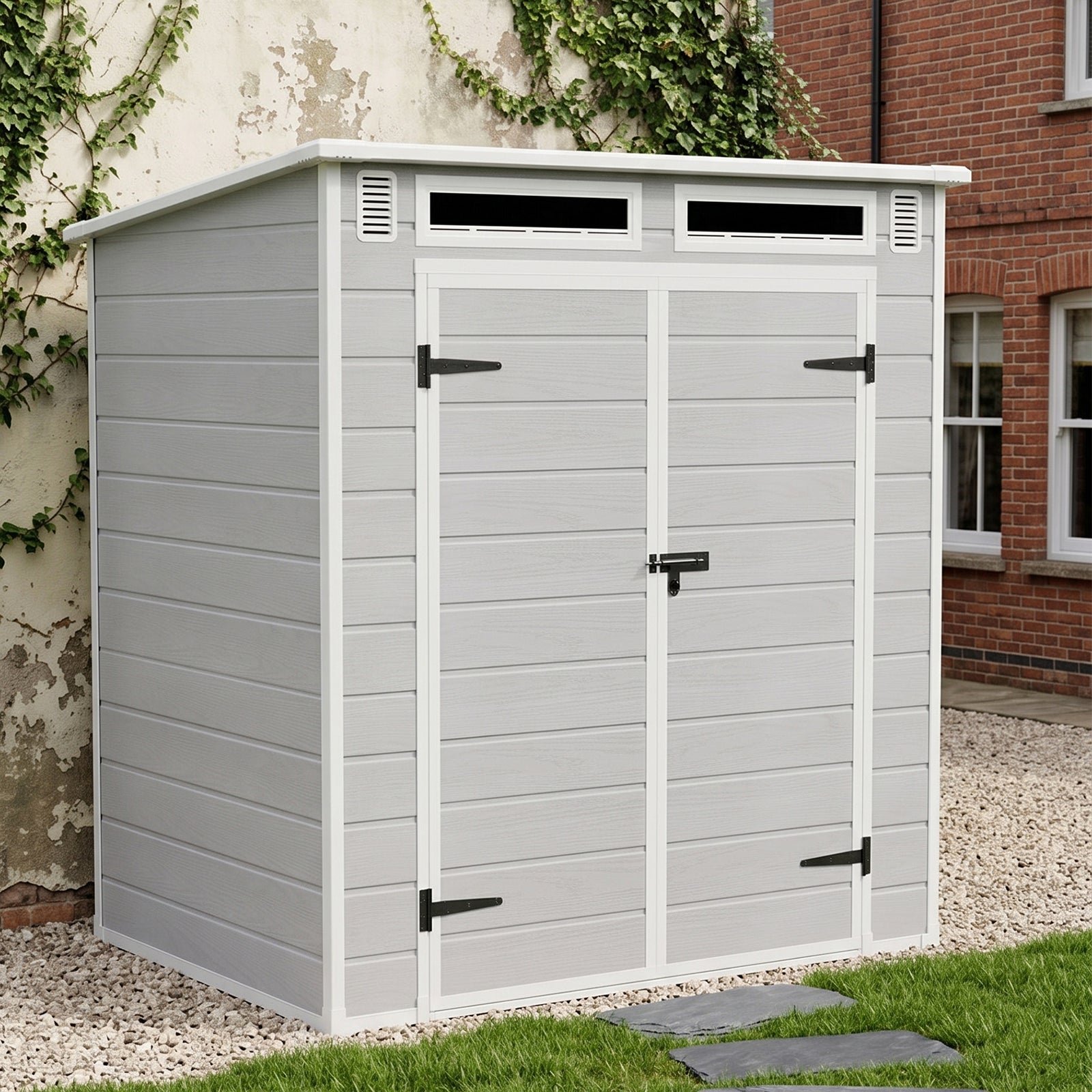 6 X 4ft Outdoor Garden Pent Roof Tool Storage Shed | Light Grey
