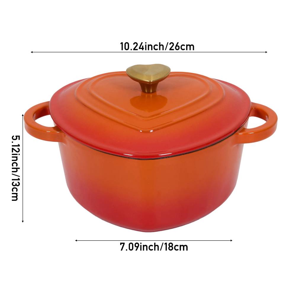 1.9l Enamelled Cast Iron Heart-shaped Dutch Oven Pot With Lid | Orange