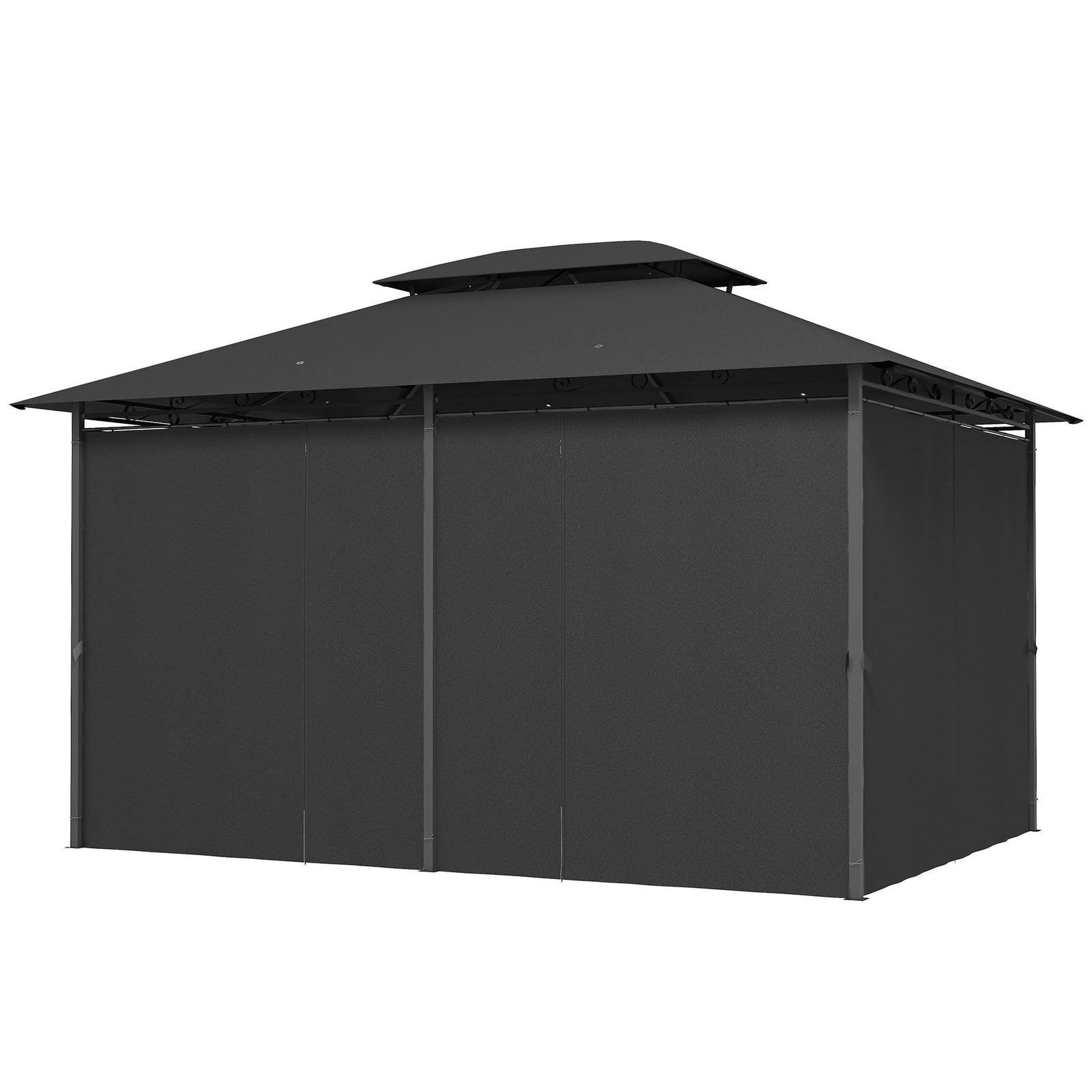4m X 3(m) Outdoor 2-tier Steel Frame Gazebo W/ Curtains