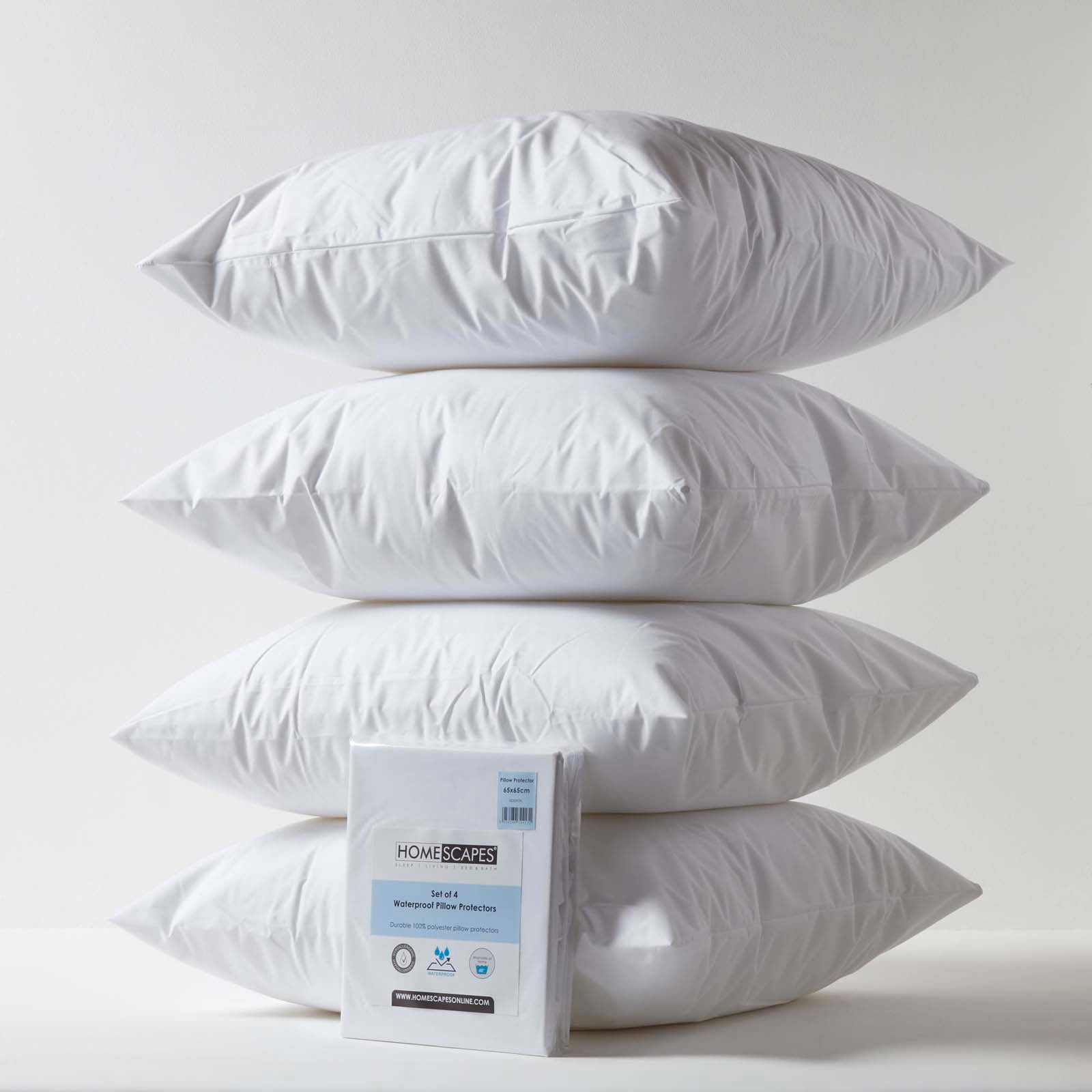 Waterproof Pillow Protectors, Pack Of 4 | 65cm x 65cm | White