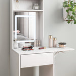 Compact Dressing Table With Lighted Mirror Open Shelves Drawer | White