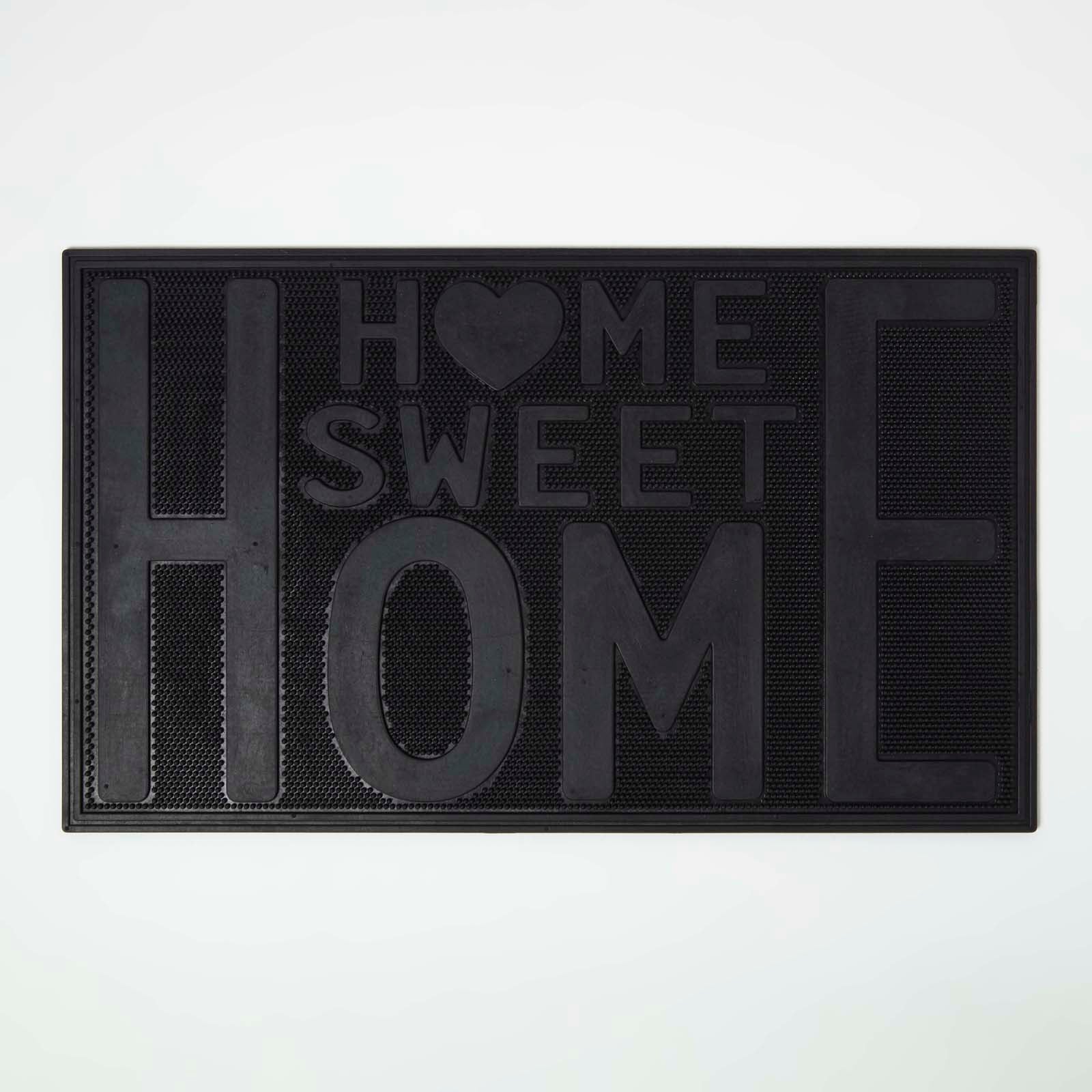 HOMESCAPES Black Rubber Home Sweet Home Non-slip Doormat