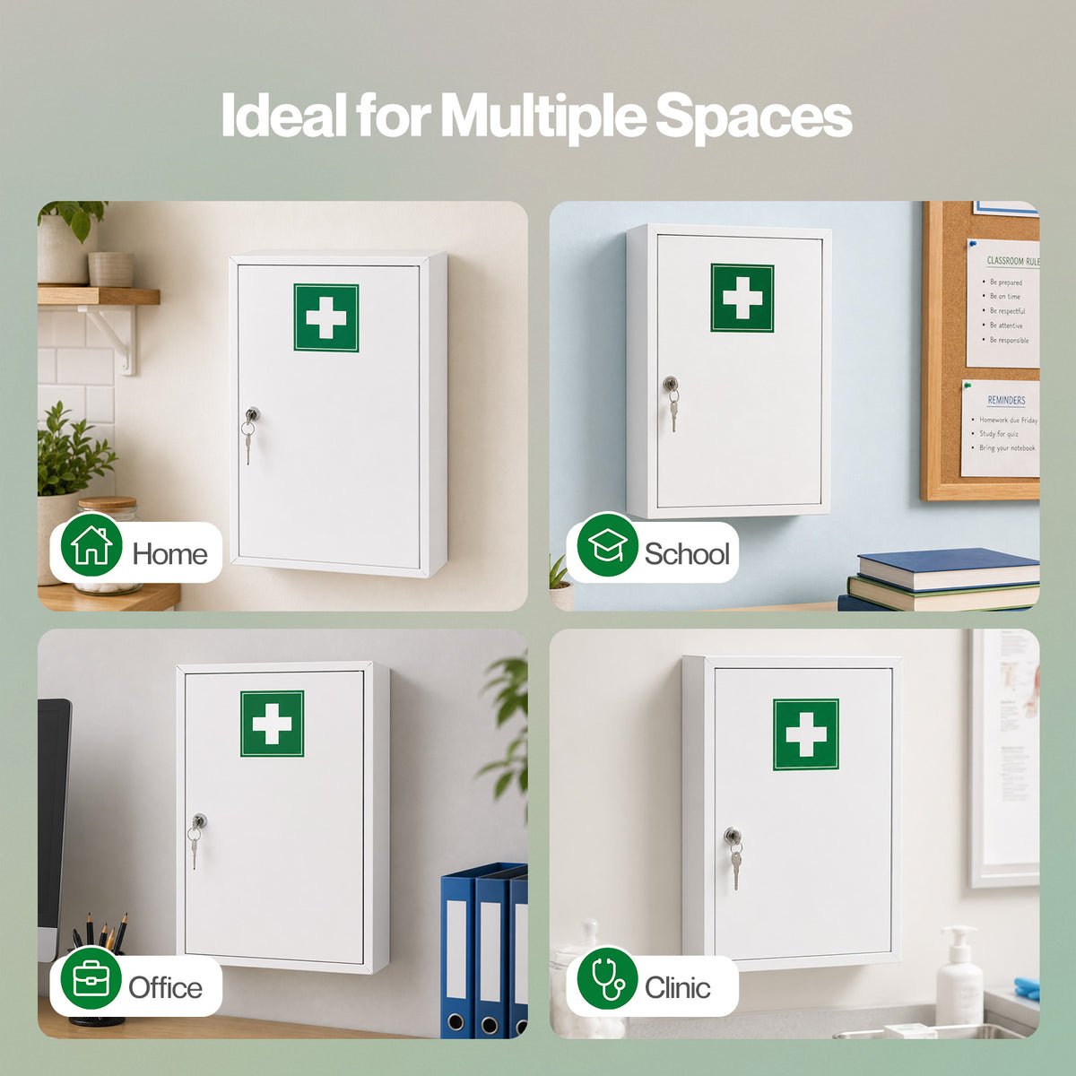 Medicine Cabinet Lockable Wall Mounted Storage Box Metal Home,white
