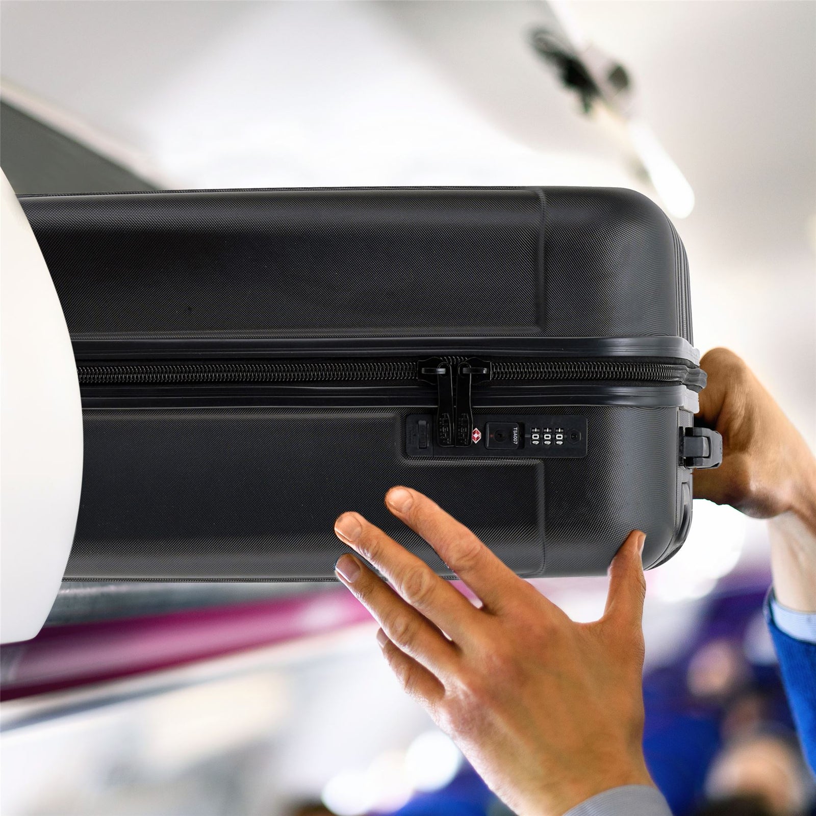 56x45x25cm Large Cabin Carry On Case - Overhead Luggage Suitcase - 4 Spinner Wheels - Abs Hard Shell Cabin Bag | Cabin | Black