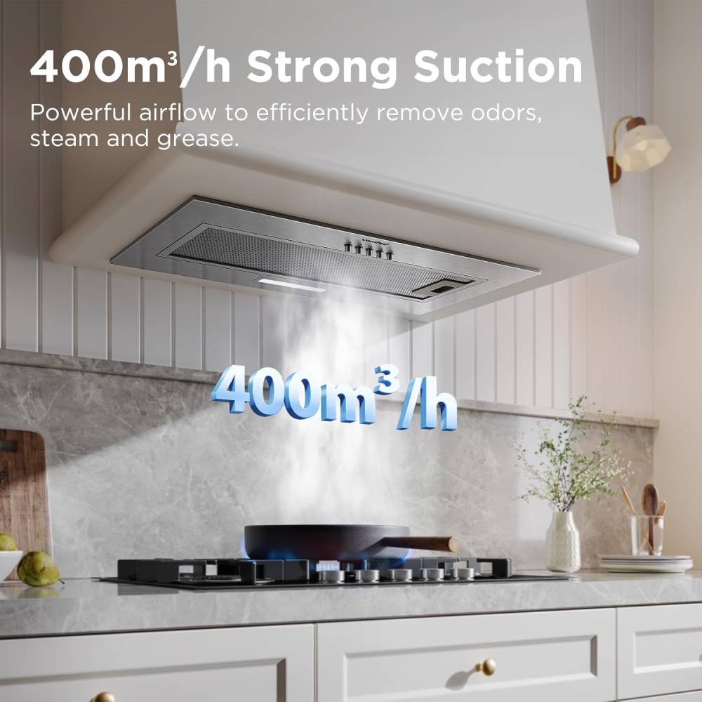 52cm Metal Insert Range Hood Cooker Extractor With 3-speed Modes