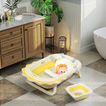 Aiyaplay Foldable Baby Bath Tub Set With Bath Cushion, Wash Basin, Yellow