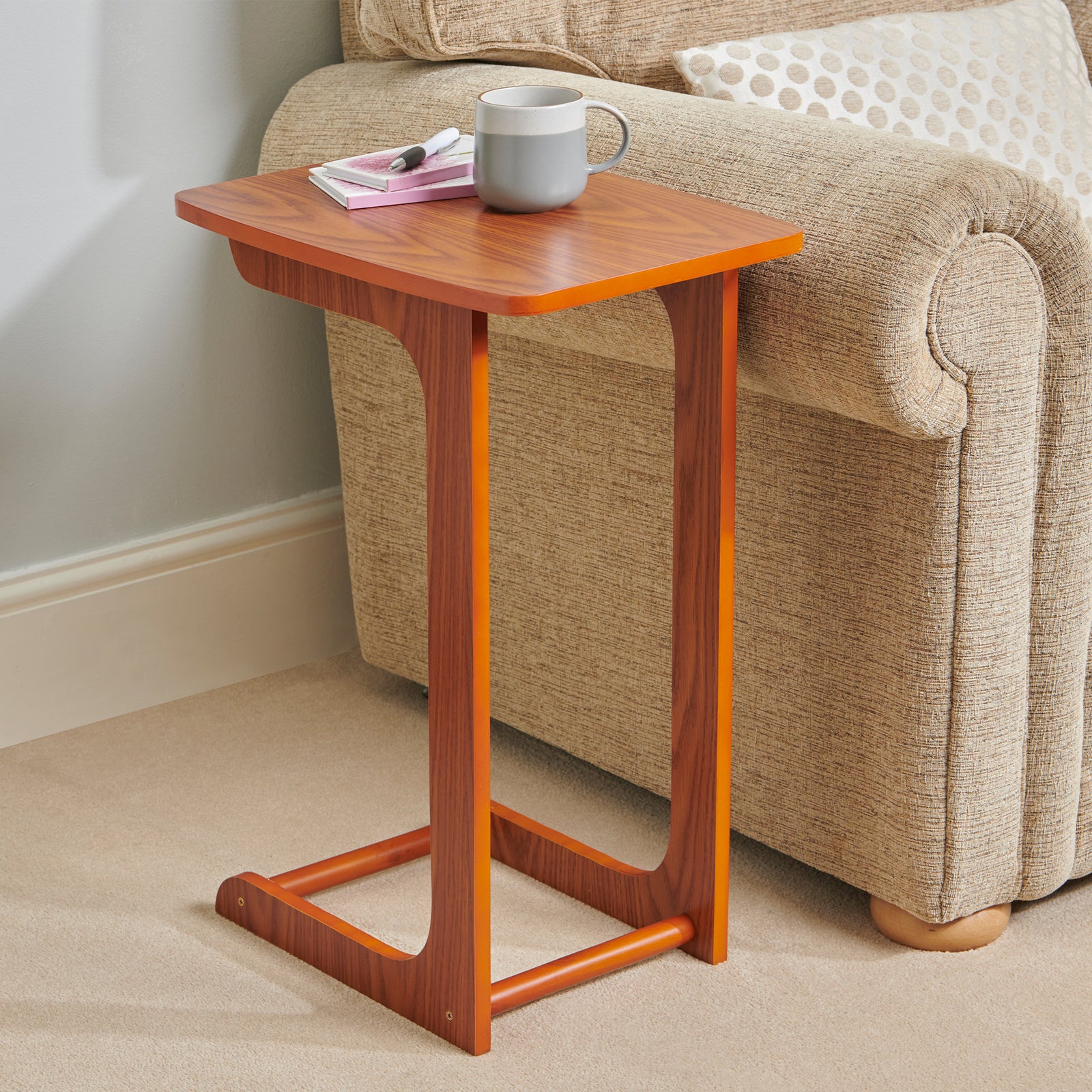 C Shaped Sofa Side Table Oak Veener Finish | Brown