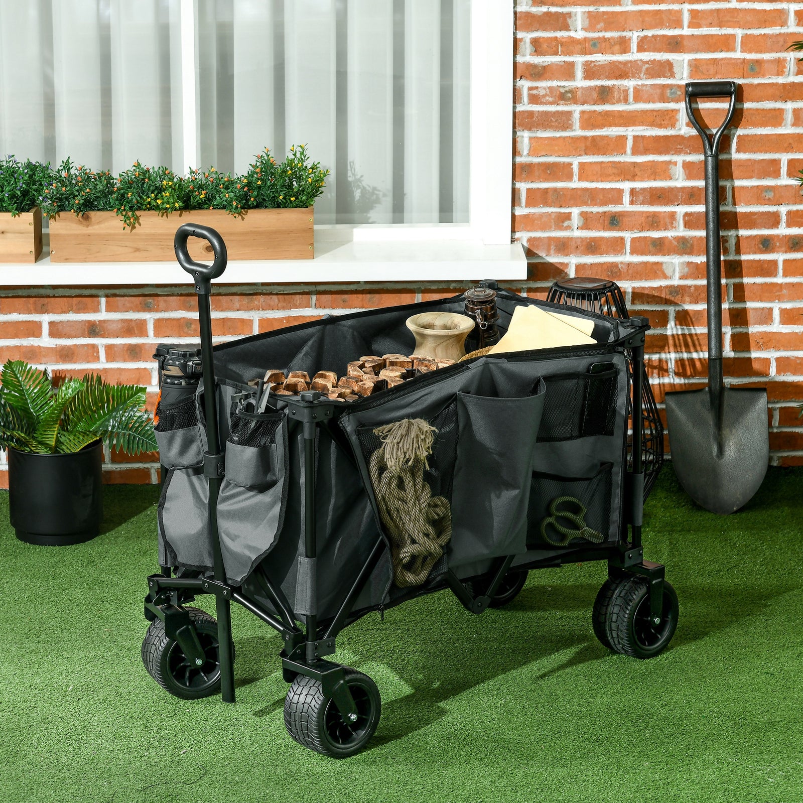 Folding Garden Camping Trolley Steel Frame | Dark Gray