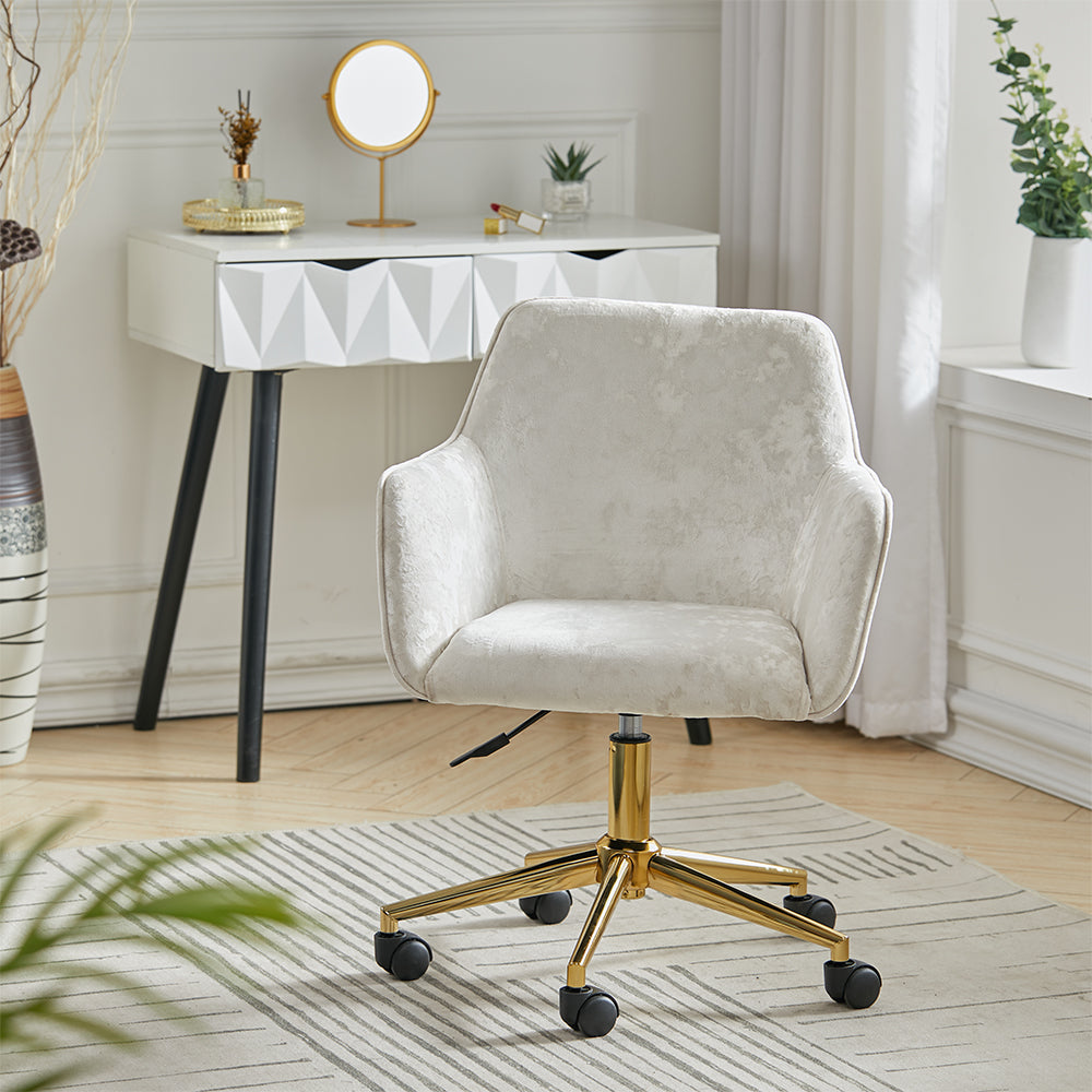 Velvet Upholstered Home Office Swivel Task Chair With Flared Arms
