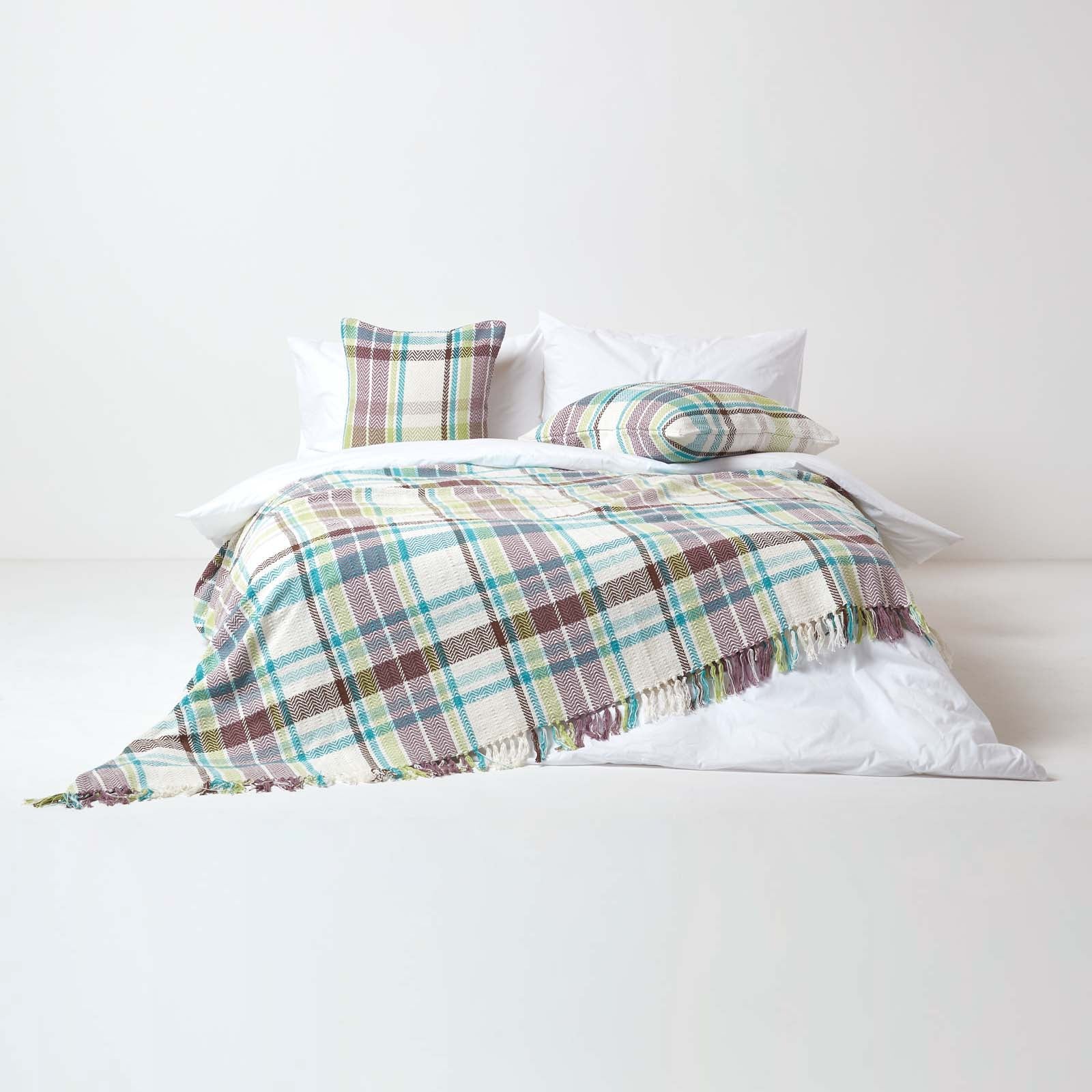 Tartan 100% Cotton Falun Throw With Tassels | 255cm x 360cm | Green