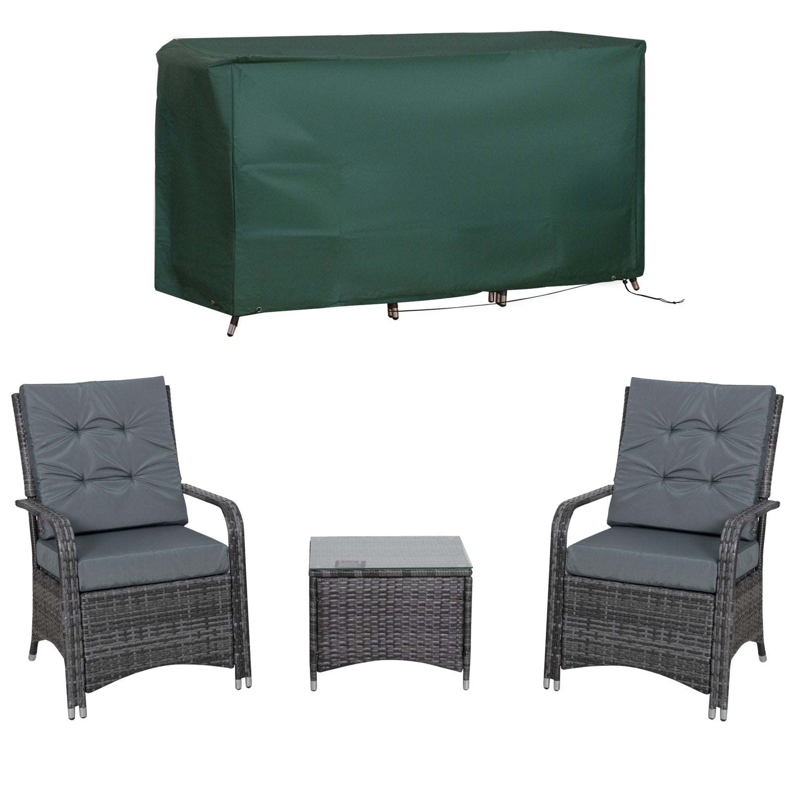 3pc Rattan Table Chair Bistro Garden Furniture Set Wicker | Gray