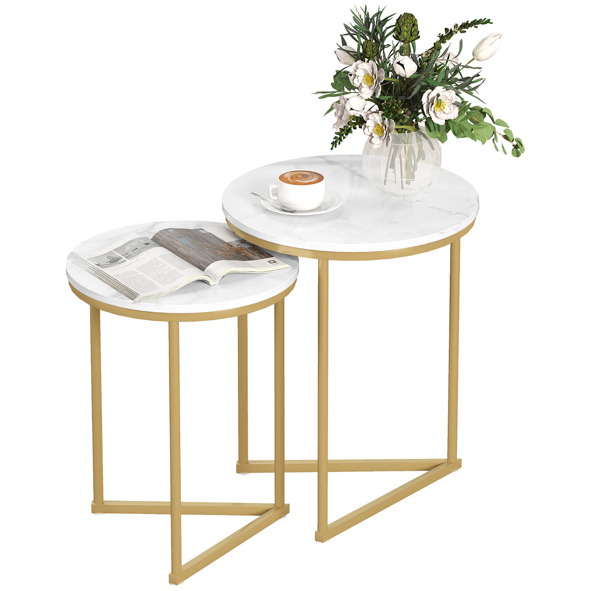 esting Coffee Table Set Of 2 With Metal Frame | One Size | Gold